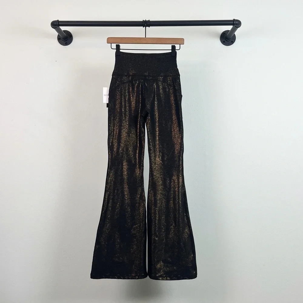 NWT Beyond Softshine All Day Foldover Flare Pants in Stardust Foil